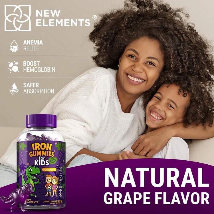 New Elements Iron Dinosaur Gummies For Kids With Vitamin C |   Sugar-Free, Vegan, Gluten-Free & Non-GMO |   Anemia Relief, Energy & Blood Health Support |   Grape Flavor, Pectin-Based For Optimal Healthtxpbjp1 - 1 - 查看 4