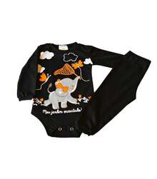 Baby Girl/Girl Long Bodysuit Set With Ribbed Pants For Sizes RN To GG - 巧克力棕 - 查看 2