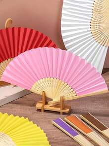 10pcs Summer Essential Handheld Fan Plain Paper Fan Blank Painting White Colorful Folding Fan Handmade Craft Materials Hand Fan Cooling Fan Wedding Decoration Rave Accessories - Multicolor - View 6