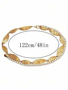 1件复古波西米亚风金属长叶拼接腰带装饰链条腰带连衣裙束腰带秋季、万圣节 - 金色 - 查看 3