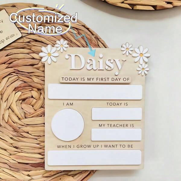 1 pieza Letrero personalizable para el primer día de clases - Personalizado con nombre y fecha, accesorio de borrado en seco para fotos escolares, perfecto para decoración de regreso a clases, decoración del aula, ideal para celebraciones de Año Nuevo Escolar