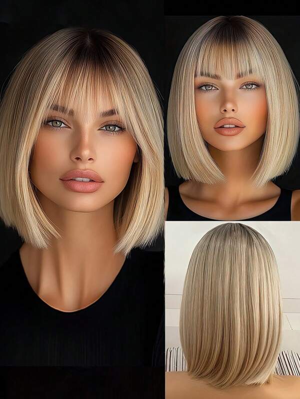 12 Inch Wig For Cosplay Natural Straight Blonde Bob Wig - Heat-Resistant Synthetic Fiber, Easy Care For All Occasions, Wig Accessories