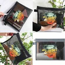 ​​MIAMI SUNSET Mesh Drawstring Bag - Vibrant Palm Beach Florida Themed Organizer For Travel & Beach Essentials | Lightweight Breathable Storage Pouch With Tropical Sunset & Palm Tree Design - Perfect For Swimwear, Sunglasses & Vacation Must-Haves - Black - View 4