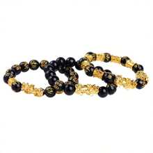 3pcs Feng Shui Lucky Wealth Attraction Bracelets - Natural Stone & Obsidian  Beads With Golden Accents, Double Pixiu Design & Six Character Mantra, Unisex Spiritual Jewelry For Men & Women, Good Luck Charm | Elegant Bracelet | Intricate Beadwork, Bracelet Charms