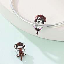 1 件镀银动物系列水豚休闲吊坠、水豚喝奶茶珠、水豚发芽珠、水豚扛龟珠、腊肠犬珠、粉色小熊吊坠饰物，适合 DIY 珠宝制作手链和项链，可作为情侣珠宝礼物。