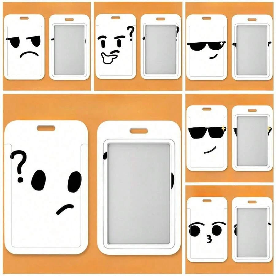 Tarjetero simple con diseño de emoticono, funda protectora para tarjeta de comida, tarjeta de autobús, tarjeta de identificación, tarjetero de identificación laboral, llavero integrado, nuevo - Tarjetero con correa de cuero - Ver 1
