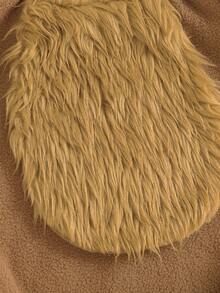 Disfraz de lobo de Halloween para bebé, mono de peluche con cuello redondo, sin mangas y retazos, con gorro, 2 piezas - Caqui - Ver 8