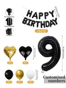 بالونات أرقام سوداء مقاس 32 بوصة، بالونات أرقام عيد ميلاد مخصصة باللون الأسود والأبيض والذهبي من اللاتكس، بالونات قلب أسود وذهبي مقاس 18 بوصة، مجموعة بالونات أحرف عيد ميلاد سعيد، مناسبة لحفلات عيد الميلاد والزفاف وحفلات استقبال المواليد وعيد الحب وحفلات العروس والحفلات ذات موضوع الفيونكة وديكور خطوبة العروس وعيد الميلاد والذكرى السنوية والعام الجديد وحفلات استقبال المواليد والتخرج والخطوبة وحفلات الزفاف