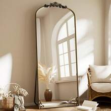 Furnbar Arched Full Length Mirror, 65"X24" Floor Mirror With Carved, Full Body Mirrors For HomeDecor, Standing/Halling Large Wall Mirror For Bedroom, Living Room, Cloakroom, Bronze, Retro Style - Đồng - Xem 2