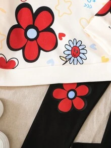 Bộ 2 món/Bộ trang phục áo và quần in họa tiết thời trang & thanh lịch cho bé gái - Đỏ - Xem 5