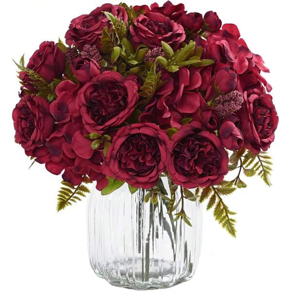 1 PIEZA/3 PIEZAS Rosas artificiales, hortensias clásicas, peonías mixtas, plantas falsas, ramos de flores, para decoración del hogar, decoraciones de boda, decoración de otoño, decoración de otoño, decoración de habitaciones, accesorios de cocina, comedor, dormitorio, accesorios de baño, decoraciones de fiesta, decoraciones de Halloween, decoraciones navideñas, decoraciones de Año Nuevo, ramo de novia, decoraciones de campus, accesorios de jardín al aire libre