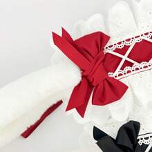 1pc Lolita Rabbit Ear Headband With Bow, Plush Rabbit Ears With Lace Bow, Suitable For Party Costumes, As Gift For Friend's Birthday, Back To School, Thanksgiving Halloween