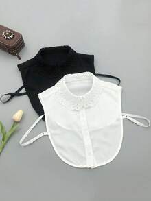 1 件女士刺绣蕾丝领，经典时尚雪纺假领，适合运动衫/运动衫，黑色和白色