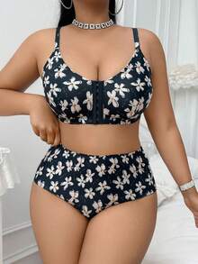 大码女士花卉印花文胸套装