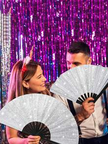 Shiny Hand Fans For Women, Large Party Style Folding Fans, Birthday Theme Performance & Festival Dance Party Gifts, Assorted - Multicolor - View 5