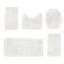 5-Piece Bathroom Rugs Set - Ultra Soft Velvet Fleece Mats, Non-Slip Absorbent Machine Washable, Contour & Toilet Lid Cover, Rectangular Mats For Modern Bathrooms, Thick Pile Foot Massage, Perfect For Bedroom Decor, Tub, Toilet Floor, Shower Room - trắng - Xem 4