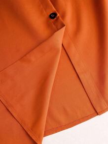 2pcs/Set Casual Round Neck Short Sleeve Buttoned Crop Top And Single Breasted Pocket A-Line Skirt Outfit