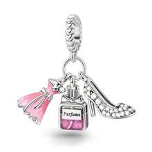 1 buc. Colecția roz pentru fete, Salamandl, Ursuleț, Iepure, Unicorn, Papagal, Rochie de balet, Parfum, Flori, Trifoi norocos și Fundă de dragoste, Colier cu pandantiv din mărgele, Brățară, Cadou de bijuterii DIY cu mărgele pentru fete