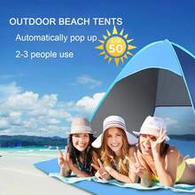 Carpa de playa con bolsa de almacenamiento, toldo portátil para sombra adecuado para playa, camping, pesca, picnic, actividades familiares al aire libre, fácil de montar, resistente al agua y a los rayos UV