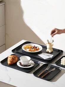 1/2/4pcs Pink Plastic Dessert Plates/Trays, Unbreakable Bread, Cake, Fruit, Snack, Coffee Plates For Home Kitchen, Cafe, Party, Wedding, Camping & Picnic - Black - View 5