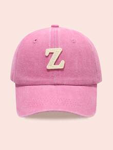 1pc Kids' Washed Baseball Cap With 26 Letters, Suitable For Outdoor Activities, Sun Ion, Daily Wear, Boys & Girls - Water Soluble-pink Washed Baseball Cap - View 68