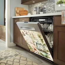 1 件复古花卉 2D 平面印刷磁性洗碗机门贴纸 - 防水、易清洁、可重复使用、适用于洗碗机、冰箱、洗衣机、烘干机装饰、无需胶水、厨房配件装饰、适合大多数洗碗机、家居装饰