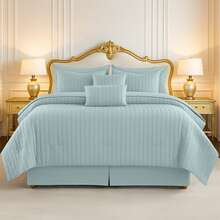 10-Piece Comforter Set - Lux Decor - Down Alternative - Seersucker Lightweight Comforter Set With Sheets - All-Season Warmth & Breathability - Enhance Your Space With Cozy Elegance - Soft Bedspreads - Luxury Bedding Sets - Back To School - Graduation Gifts - Lightweight Comforter - Home Decor - Embrace Comfort In Every Season - Softness And Style Combined - All-Season Bedding Set -, Cozy Bedding, Soft Bedding, Luxury Bedroom Comfort, Valentine's Day Cozy Night, Spring Lightweight Bedding, All-Season Warmth, Duvet Insert, Cozy Blanket, Fluffy Fill, Box Stitch Design, Reversible Design, Hotel Collection Style, Soft Touch Fabric, Easy Wash Bedding, Daily Living, Home Basic, Family Use - 水藍色 - 查看 8