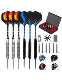 母亲节礼物 12 支飞镖豪华礼盒，含 24 支飞镖翼，铁尖配铝合金镖杆，骷髅飞镖翼，适用于室内俱乐部娱乐、体育比赛和休闲户外游戏 - 彩色 - 查看 13