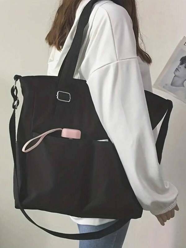 Sac à épaule en nylon grande capacité pour femme - Poches avant et design à bandoulière zippée