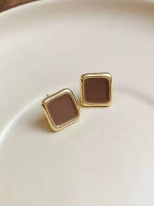 1 Pair Vintage Simple Cube Design Fashionable Earrings For Women, Versatile For Daily Wear, Autumn/Winter