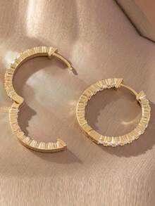 Cubic Zirconia Decor Hoop Earrings - Gold - View 4