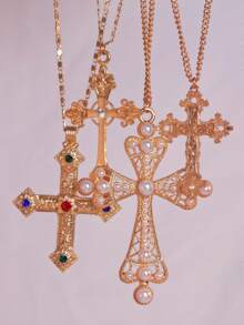 4件套赛博朋克十字架项链配饰，夸张多层项链吊坠，时尚百搭