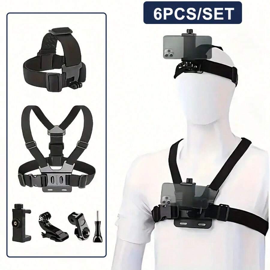6pcs  Action Camera Accessory Kit - Versatile All-In-One Set - Waterproof, Adjustable Phone Clip Mount For GoPro, Osmo & More - Đen 6 cái - Xem 1