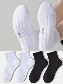 4 Pairs Thick Terry Towel Socks, Men's White Mid-Calf Socks, Moisture Wicking, Suitable For Tennis, Badminton, Running, Basketball, Couples