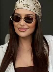 1 pieza Gafas de moda de mujer con montura metálica de media montura, con forma cuadrada, estilo callejero europeo y americano, estilo universitario versátil para volver a la escuela, con forma rectangular