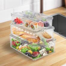 Set di 7 contenitori impilabili per frigorifero con coperchio, contenitori trasparenti in plastica per frutta e verdura, congelatore, dispensa e credenza.