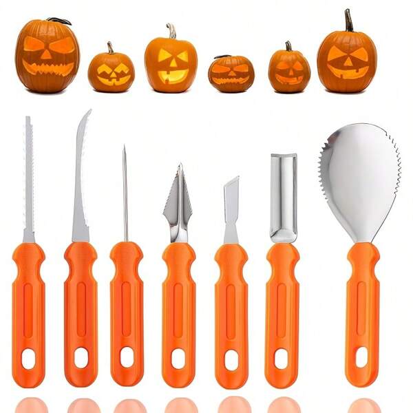 ¡Superventas de Halloween! Set de 7 piezas de herramientas profesionales de acero inoxidable para tallar calabazas - Hojas duales, para faroles de calabaza, decoración de Halloween DIY, regalo ideal para fiestas