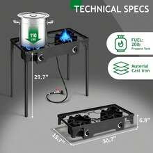 2 Burner Propane Gas Stove For Outdoor Cooking, 150,000 BTU Camping Cooker With Removable Legs, Temperature Control Knobs For Backyard Cooking, BBQ, Baking And Frying - màu đen - Xem 2