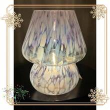 8" Rainbow Glass Mushroom Table Lamp, Battery Powered