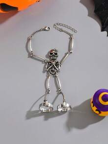 1pc Vintage Gothic Punk Skull Bone Fingerless Bracelet, Fashionable & Unique For Halloween - Antique Silver - View 3