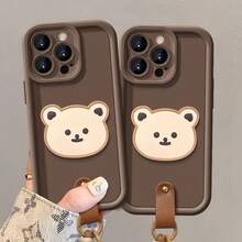 1个叠叠相框，可爱3D多巴胺熊设计，带防丢挂绳的手机壳，兼容 12/13 Pro Max，柔软硅胶边框保护套，简约设计，可爱卡通风格，完美保护您的手机，也适用于荣耀X7/三星Galaxy A56 5G/Infinix Smart 8/Infinix Hot 40i/Spark 20/Spark 20C/Spark Go 2024/红米Note 14 5G/摩托罗拉Moto E22/E22i/OPPO A54，国际版，非国内版。 - 咖色掛繩 - 查看 4