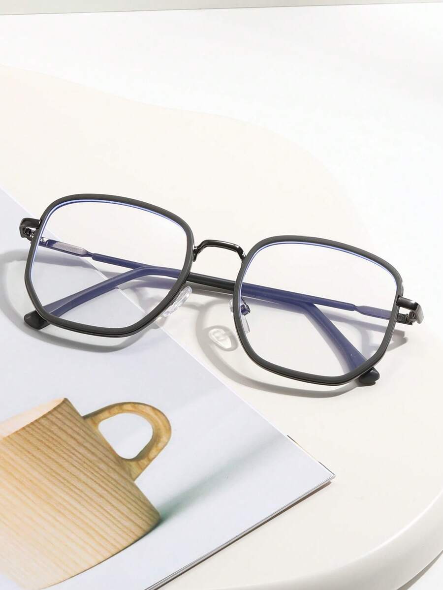 1 件优雅黑色方形无度数眼镜，女士简约眼镜 - A - 查看 1