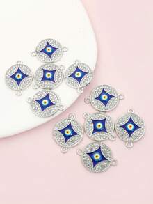 10 件邪恶之眼设计几何连接器饰物，镶嵌闪亮水钻，铜币/土耳其恶魔之眼形滴油合金双吊坠 - 护身符和幸运珠宝手链项链钥匙扣 DIY 配件 - 非常适合手工制作的创意特色工艺项目 - 惡魔之眼 - 查看 11