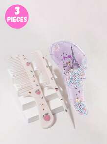 3pcs/2pcs Cartoon Hair Comb Set - Wet And Dry Combing And Styling Brush For All Hair Types, Durable ABS Plastic Handle, Perfect Gift Choice(Purple Unicorn Comb Pattern Random)