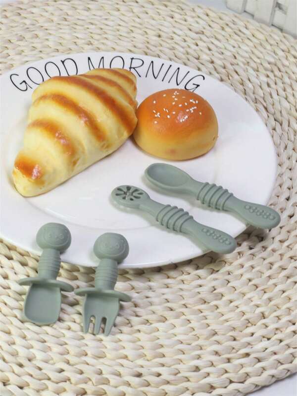 4pcs Baby Feeding Utensils, Toddler Silicone Sticky Spoon, Children's Sticky Rice Porridge Spoon, Baby Tableware Set