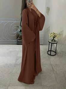 ANCHOSE Damen Elegant Ärmellos Maxikleid und Schleife Lang Strickjacke Zweiteiler im Mittleren Osten Stil