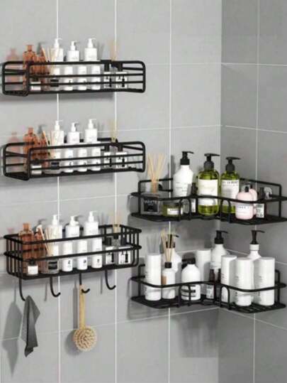 1pc No-Drilling Bathroom Organizer Shelf,Wall Mounted Shower Caddy Storage Rack For Toilet,Shampoo, Kitchen Home Bathroom Decor Fall Decor Back To School