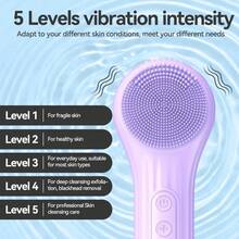 Facial Cleansing Brush Silicone Face Scrubber With Heat And Vibration 5 Speeds Waterproof Rechargeable Electric Face Scrub Brush For Men Women Deep Cleansing Exfoliating And Massage Purple