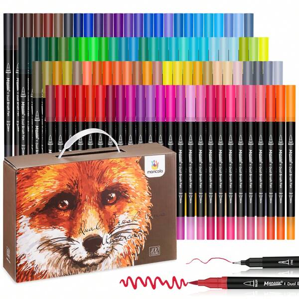 Marcadores de arte con puntas duales, pinceles de colores, rotuladores de punta fina, 100 colores de marcadores a base de agua para caligrafía, dibujo, bocetos, libros de colorear, diario de balas, arte para adultos, lettering, escritura, para útiles escolares, de vuelta a la escuela