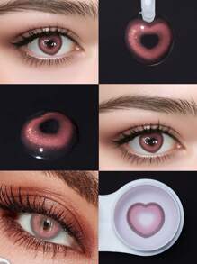 Lalens Lentes de contacto de color rosa en forma de corazón Lalens Sweet Heart, de uso semestral, para ojos marrones oscuros. Lentes de contacto de color azul natural, de uso semestral, para ojos marrones claros. Lentes de contacto de color gris, de uso diario, de 6 meses de duración, para embellecer los ojos. Dos piezas de lentes de contacto de color suaves en un solo paquete.